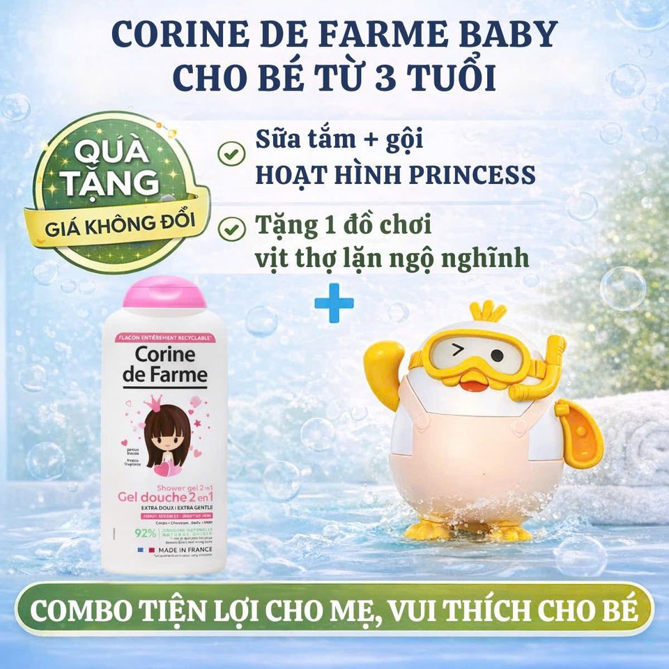 Gel Tắm Gội Corine de Farme Kids 2 in 1 Disney Princess - Sữa Tắm và Dầu Gội Dịu Nhẹ Cho Bé Gái 300ml