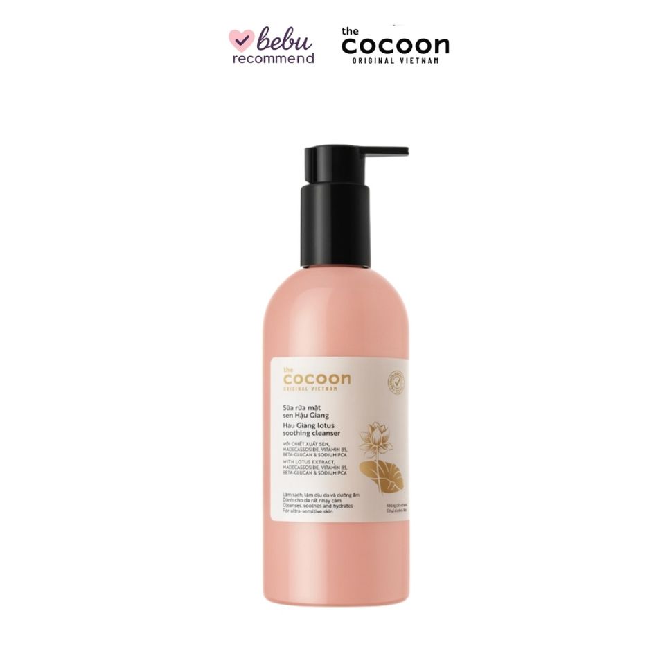 [B E B U] Sữa Rửa Mặt Sen Cocoon Hậu Giang Lotus Soothing Cleanser 310 ml - Làm Sạch, Làm Dịu Da và Dưỡng Ẩm