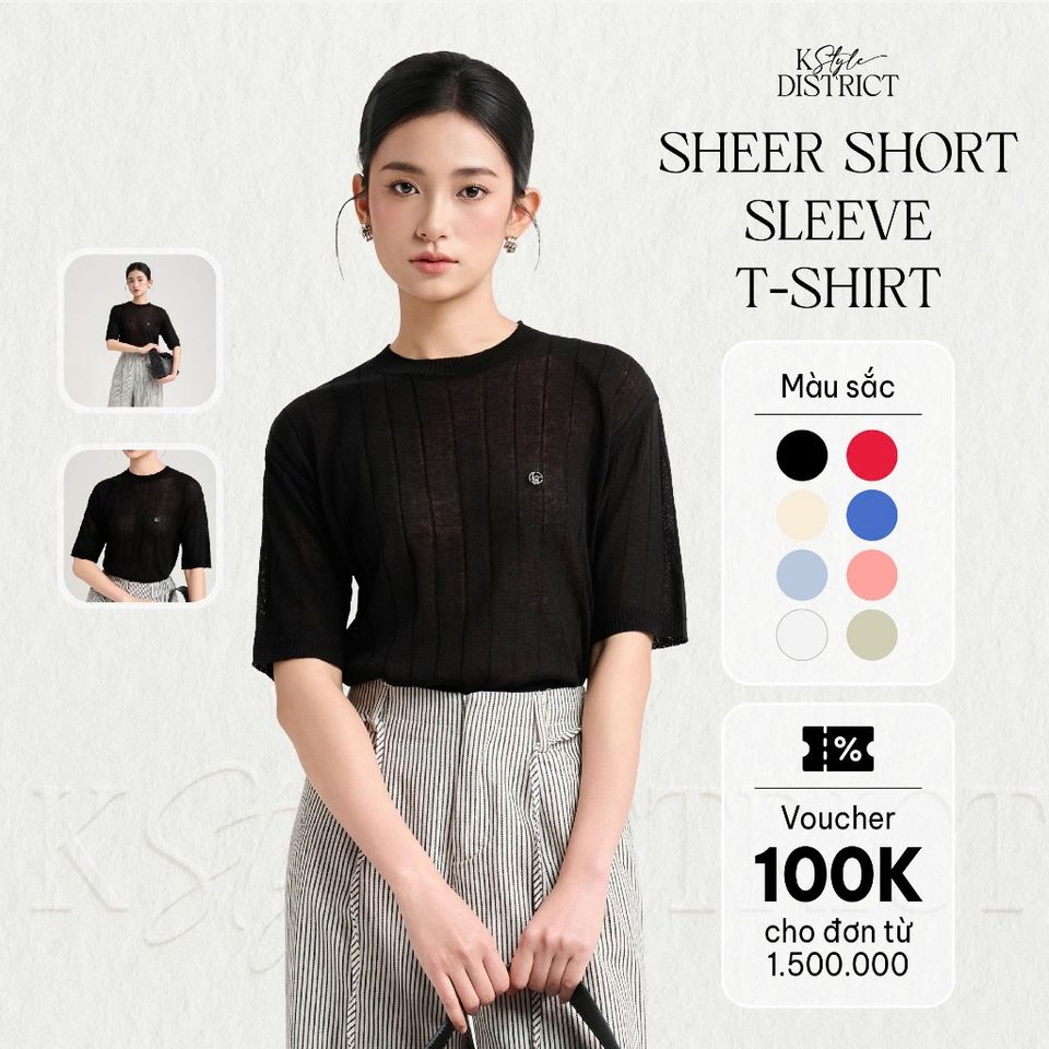 [LOHNT] Áo thun nữ tay ngắn, vải sheer Hàn Quốc/ Sheer Short-Sleeve T-Shirt - LT019