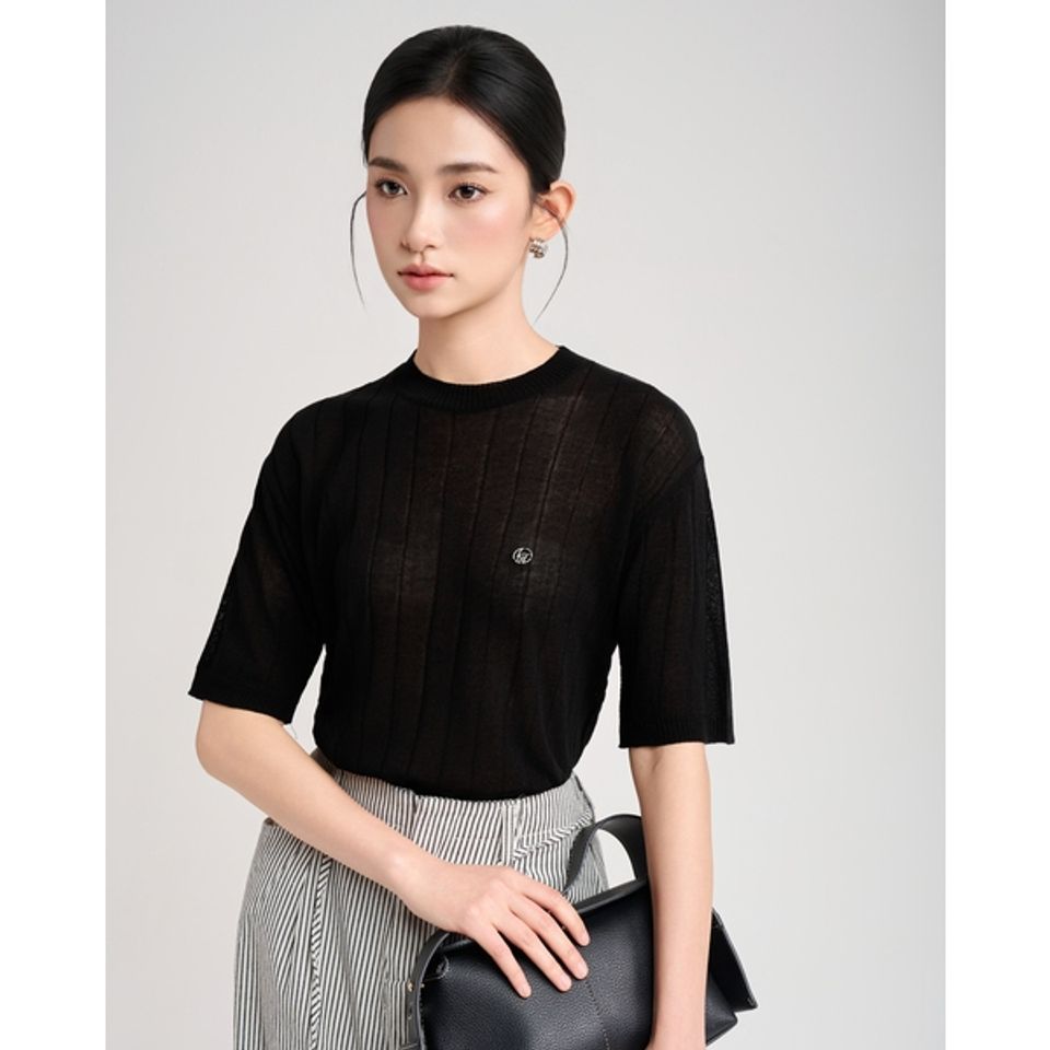 [LOHNT] Áo thun nữ tay ngắn, vải sheer Hàn Quốc/ Sheer Short-Sleeve T-Shirt - LT019