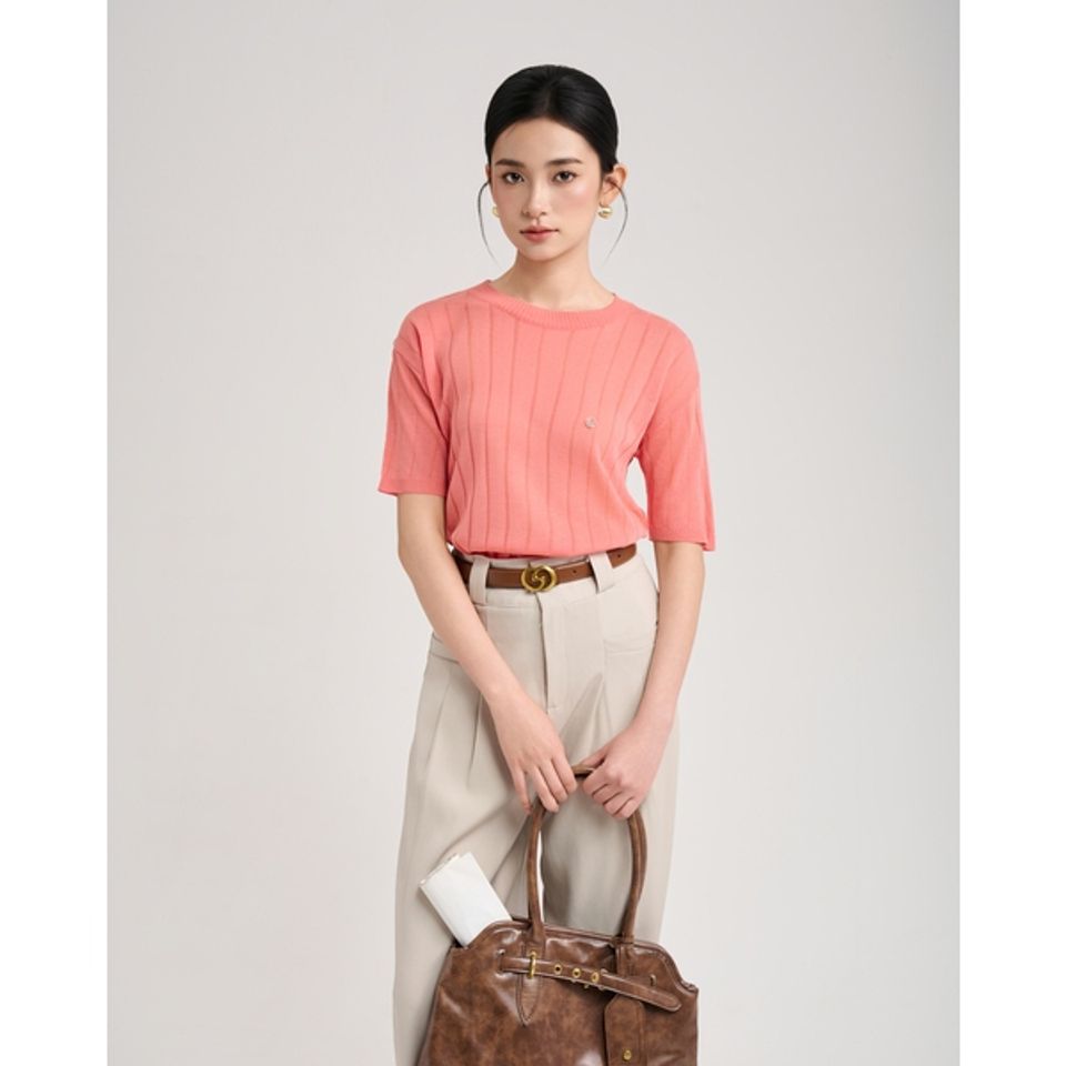 [LOHNT] Áo thun nữ tay ngắn, vải sheer Hàn Quốc/ Sheer Short-Sleeve T-Shirt - LT019
