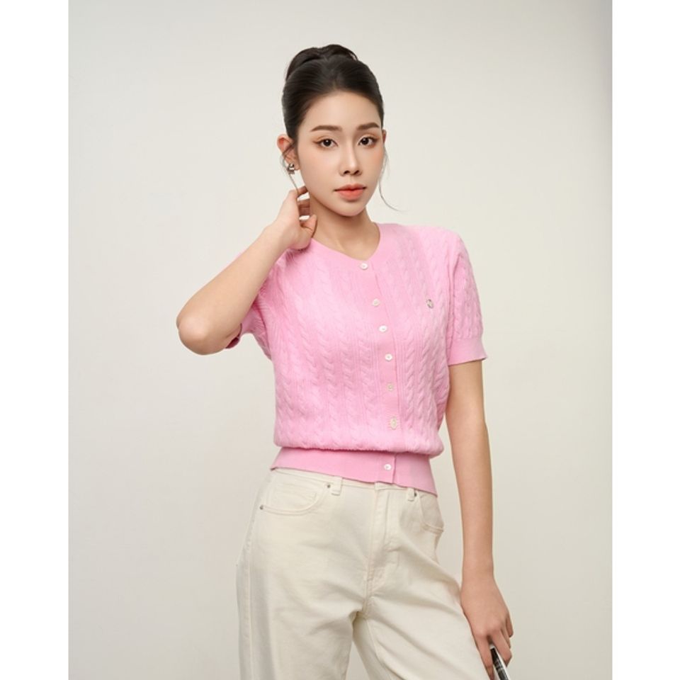 [LOHNT] Áo cardigan nữ cổ tròn, dệt gân Hàn Quốc cao cấp/ Round-neck - Cable - Cardigan - LT005