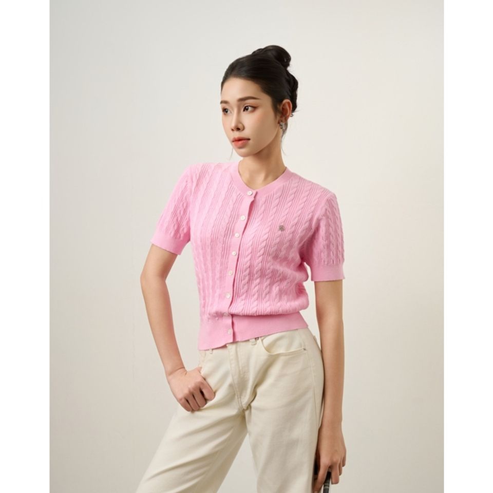 [LOHNT] Áo cardigan nữ cổ tròn, dệt gân Hàn Quốc cao cấp/ Round-neck - Cable - Cardigan - LT005