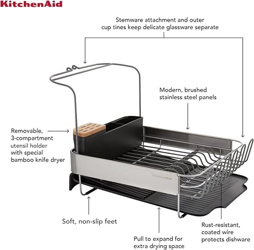 KitchenAid KEG896BXCGA – Kệ úp bát đĩa thông minh, khô ráo gọn gàng  - Kệ mở rộng linh hoạt – Kéo ra khi cần, gọn lại khi muốn tiết kiệm diện tích  - Thép không gỉ chống han, chống ố, sáng đẹp dài lâu