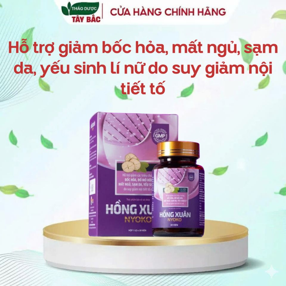 Viên Uống Hồng Xuân Nyoko - Hỗ Trợ Nội Tiết Tố Nữ, Giảm Bốc Hỏa, Mất Ngủ (Hộp 30 Viên)