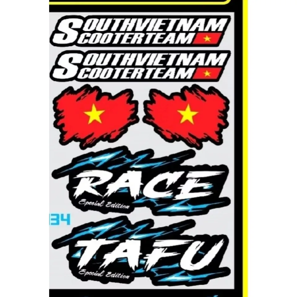 Tem logo sticker Việt Nam Race nền xanh kích thước nhỏ vừa