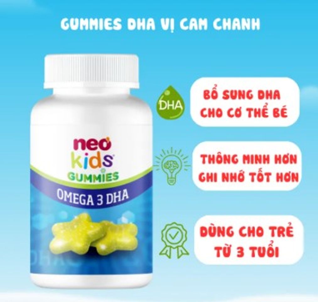 Viên nhai Neo Kids Gummies Omega3 DHA - Kẹo dinh dưỡng hỗ trợ trí tuệ cho trẻ từ 3 tuổi