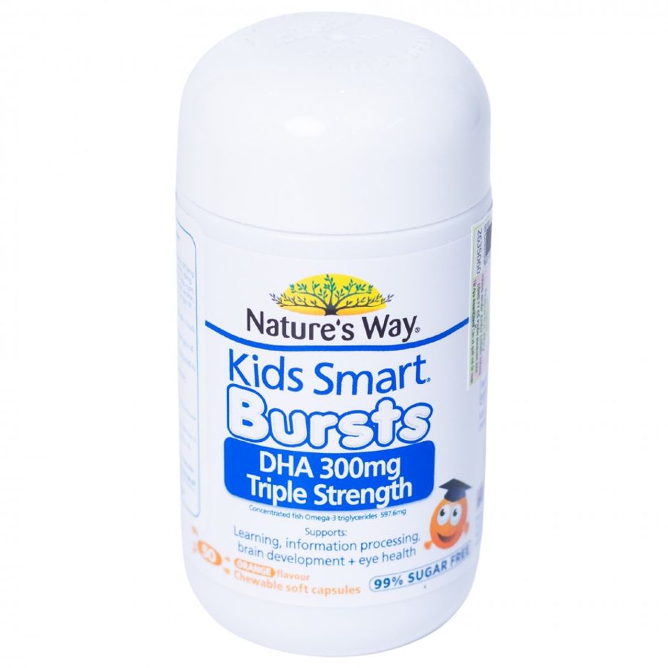 Nature's Way Kids Smart Bursts DHA 300mg Triple Strength - Bổ sung DHA, hỗ trợ tốt cho não bộ và mắt (Hộp 50v)