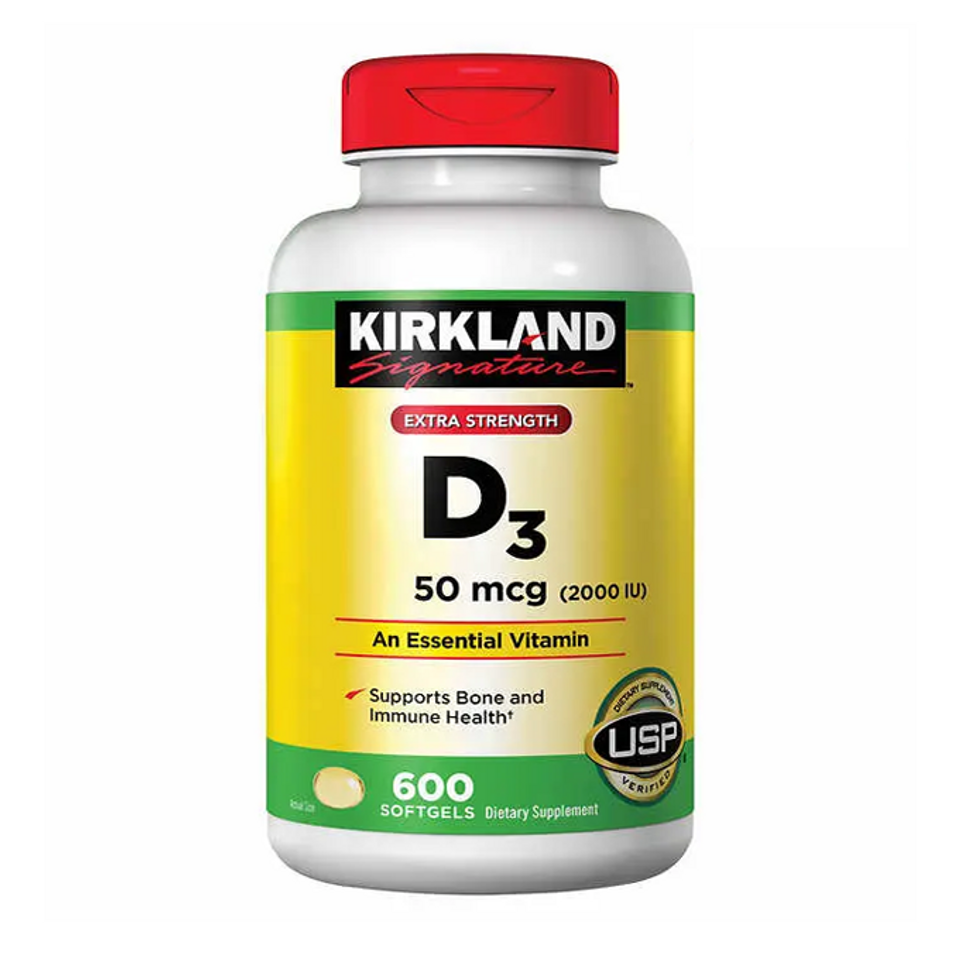 Viên uống bổ sung Vitamin D3 Kirkland 50mcg - 600 viên hỗ trợ xương chắc khỏe, tăng cường miễn dịch