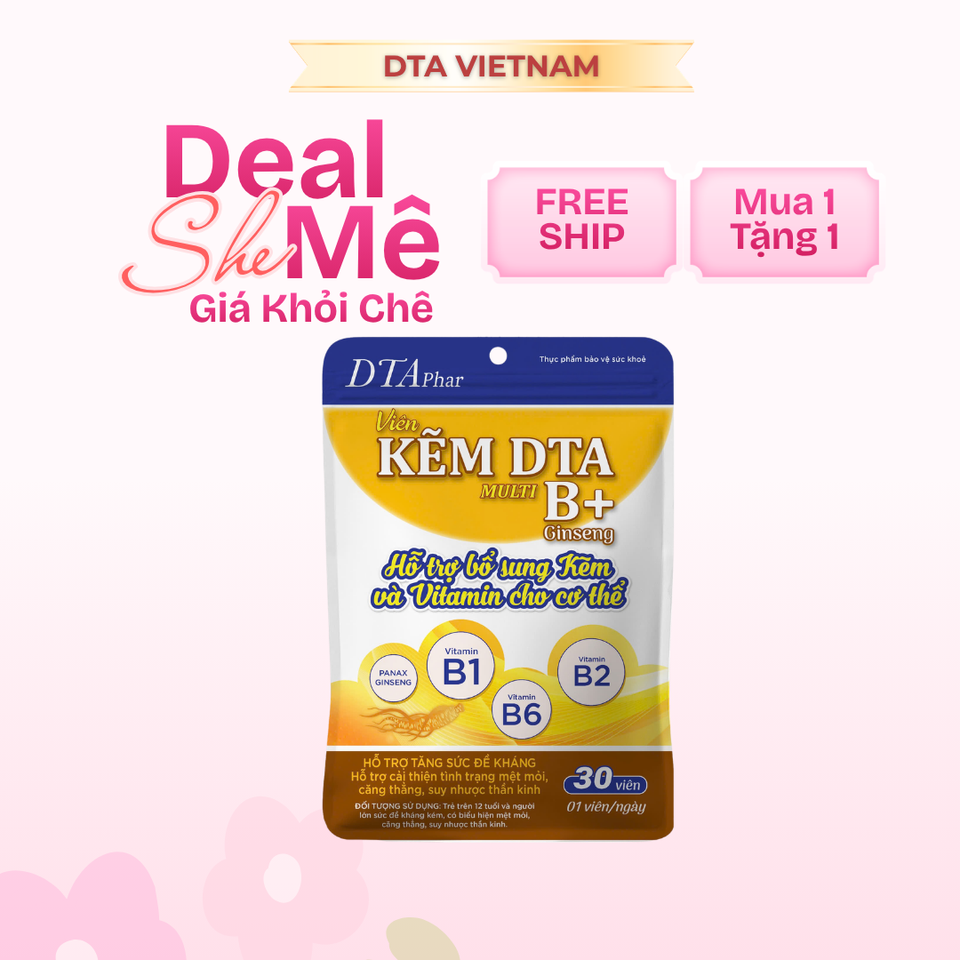 Viên uống Kẽm DTA kết hợp Vitamin B1, B2, B6 và Nhân sâm - Tăng cường đề kháng, giảm mệt mỏi, cải thiện căng thẳng, hỗ trợ sức khỏe
