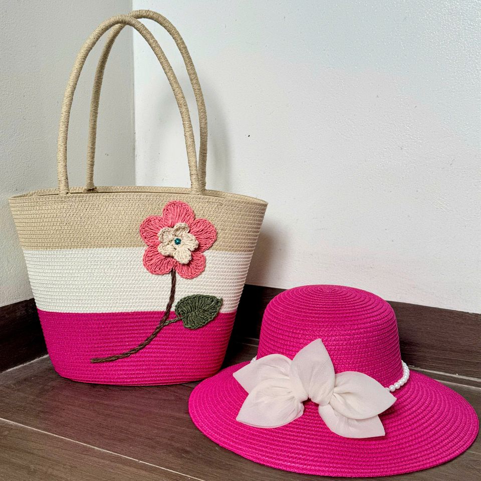 Set Túi Cói Nón Cói phong cách vintage Đi Biển Rực Rỡ Có Khóa Kéo - Túi Nữ Đeo Vai Thời Trang, Tiện Dụng Cho Picnic và Du Lịch