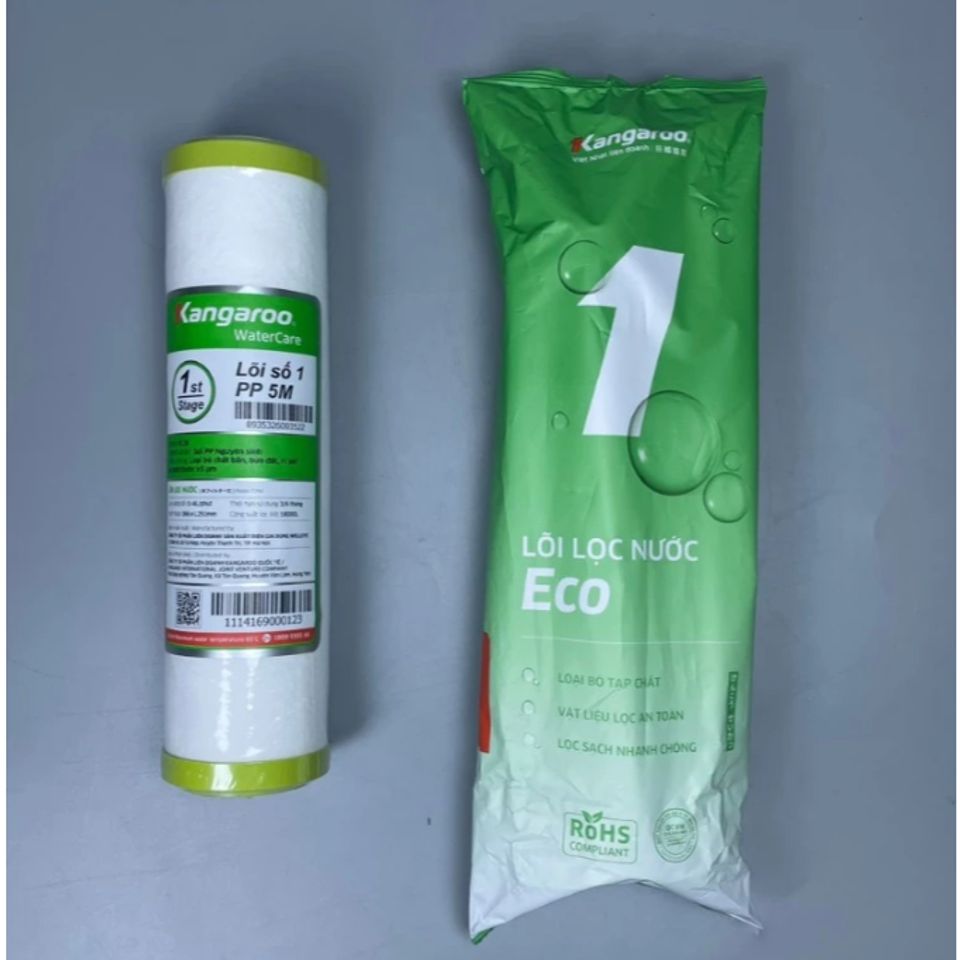 Bộ 3 lõi lọc nước dùng Kangaroo Eco 123 dùng cho máy lọc nước có 3 cốc lọc 10inch (Mẫu mới 2024)