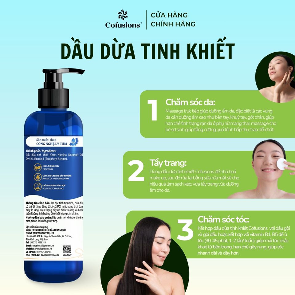 Dầu dừa tinh khiết mỹ phẩm Cofusions 250ml