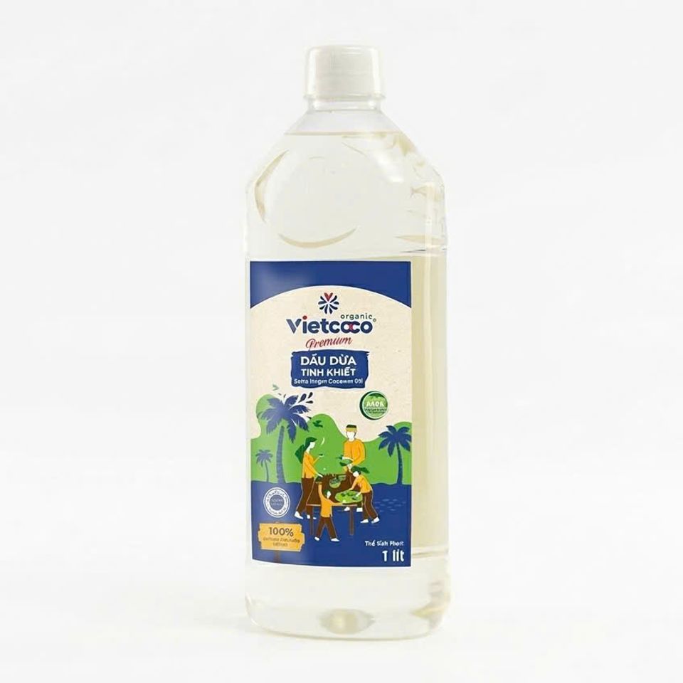 Dầu dừa tinh khiết Organic VIETCOCO chai PET 1 lít chính hãng