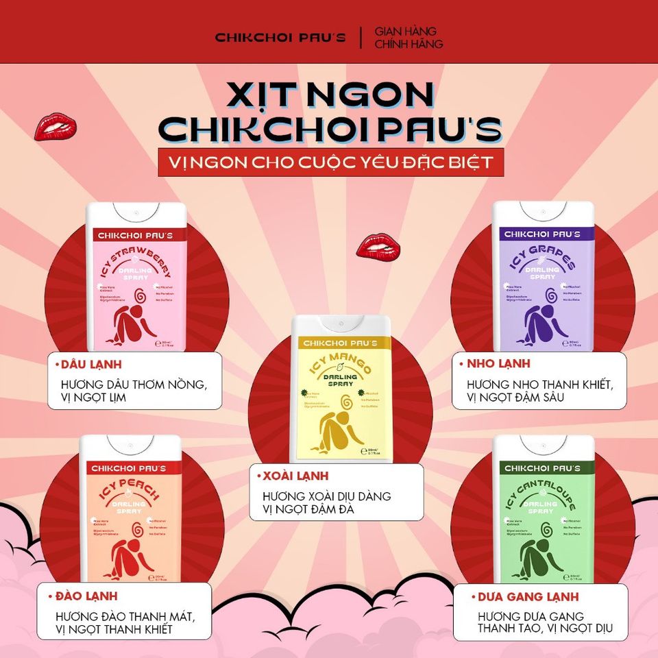 Combo xịt ngon, nước hoa CHIKCHOI PAU'S, vị trái cây cho cuộc yêu thăng hoa 20ml