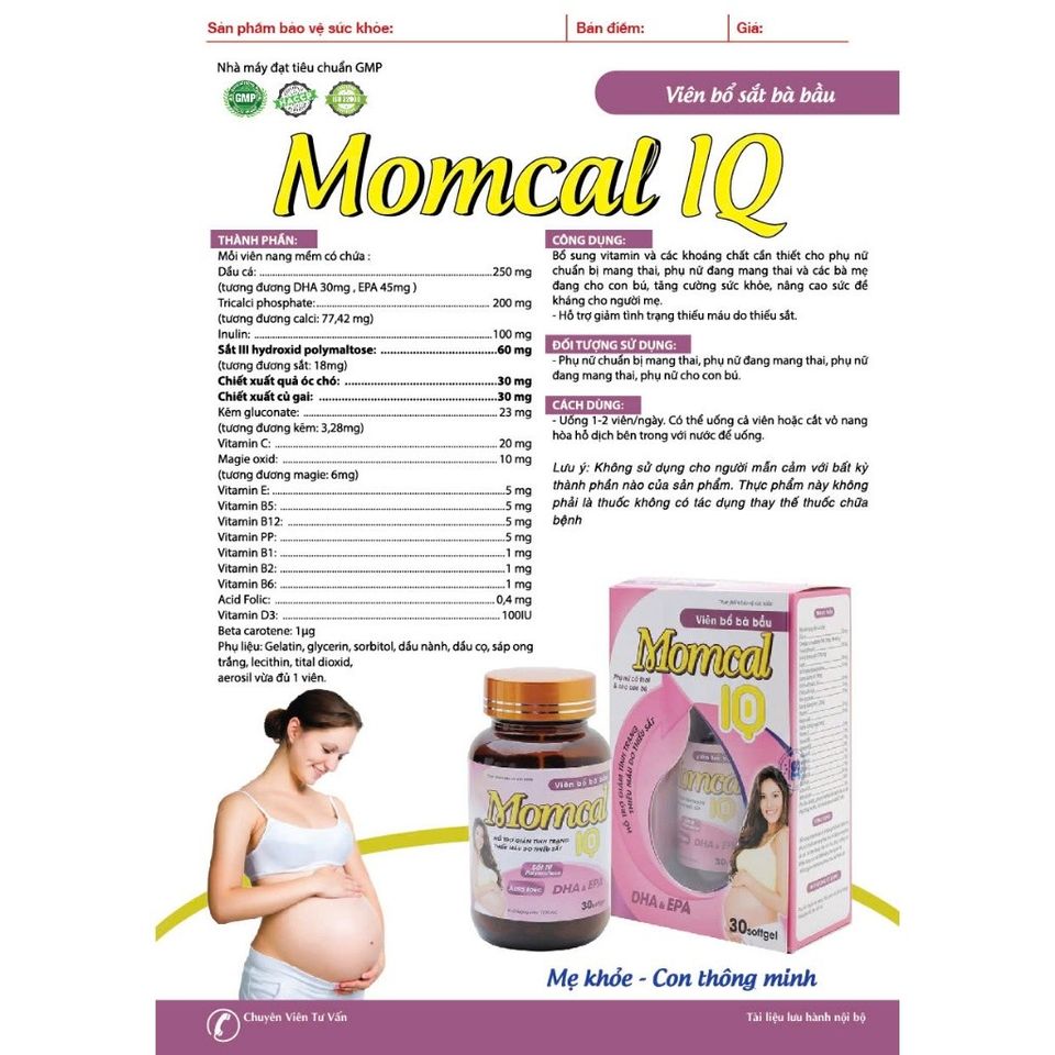 [COMBO 3 HỘP] Viên Uống Momcal IQ– Bổ Bầu, Bổ Sung Sắt, Vitamin & Khoáng Chất Cho Mẹ Bầu Và Sau Sinh