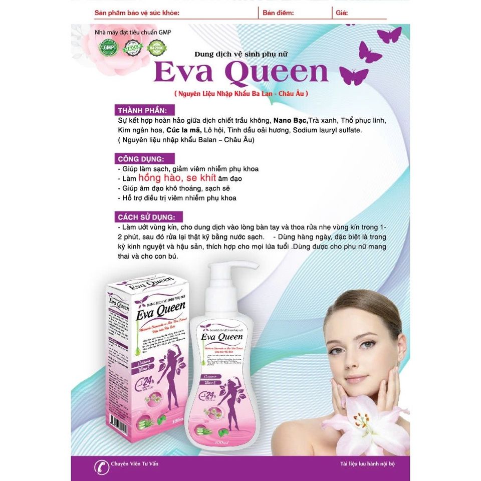 [COMBO 3 HỘP] Eva Queen – Dung dịch vệ sinh phụ nữ: Khô thoáng, giảm viêm, sạch sẽ chai 100ml