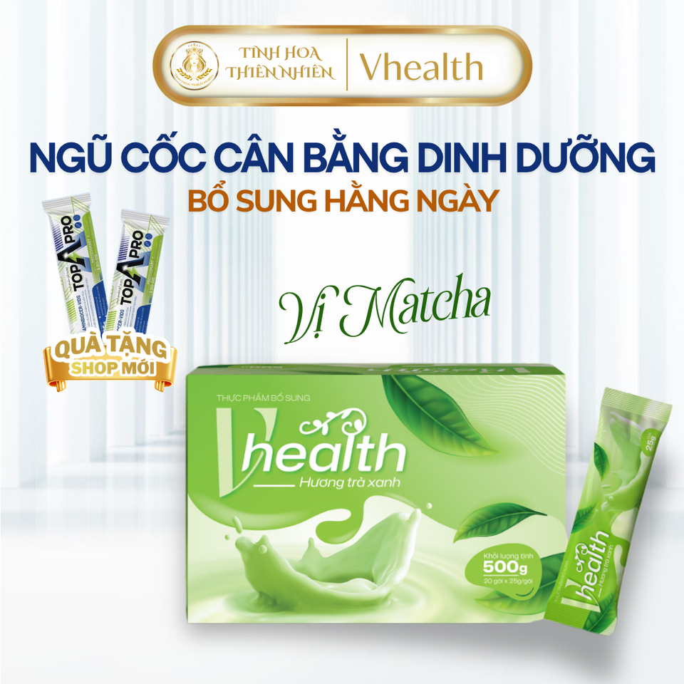 Ngũ cốc dinh dưỡng vị match VHEALTH bản nâng cấp, vị ngon hơn. Tăng cường sức khỏe, miễn dịch. Hỗ trợ tiêu hóa khỏe (20 gói x 25g/gói) 647796