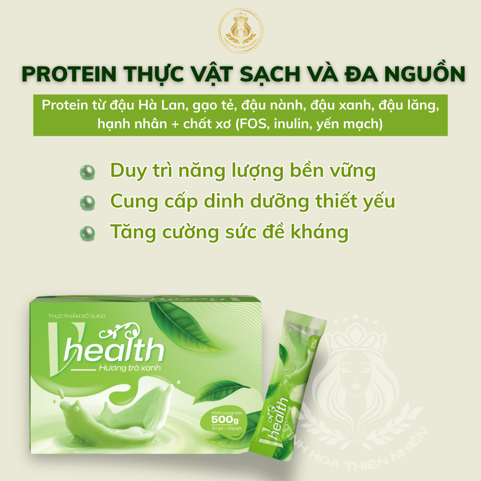 Ngũ cốc dinh dưỡng vị match VHEALTH bản nâng cấp, vị ngon hơn. Tăng cường sức khỏe, miễn dịch. Hỗ trợ tiêu hóa khỏe (20 gói x 25g/gói) 647796