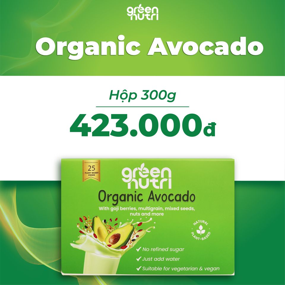 Sữa Hạt Ngũ Cốc Vị Bơ Organic Avocado - BCAAs Hỗ Trợ Khối Cơ Dạng Hộp 300Gr (Gồm 12 Gói) - Thức Uống Lành Mạnh