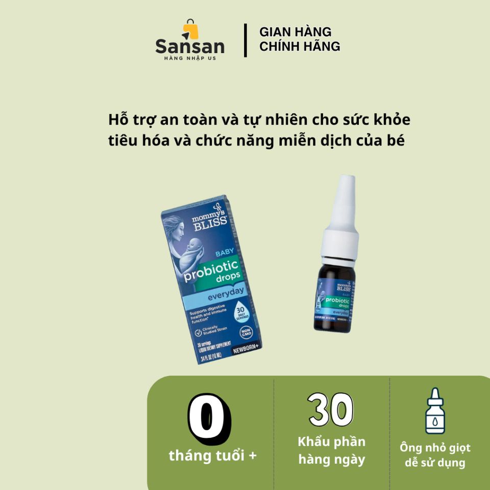 TPBVSK Men vi sinh Mommy's Bliss Baby Probiotics Drops với Vitamin D 10ml - Nội địa Mỹ
