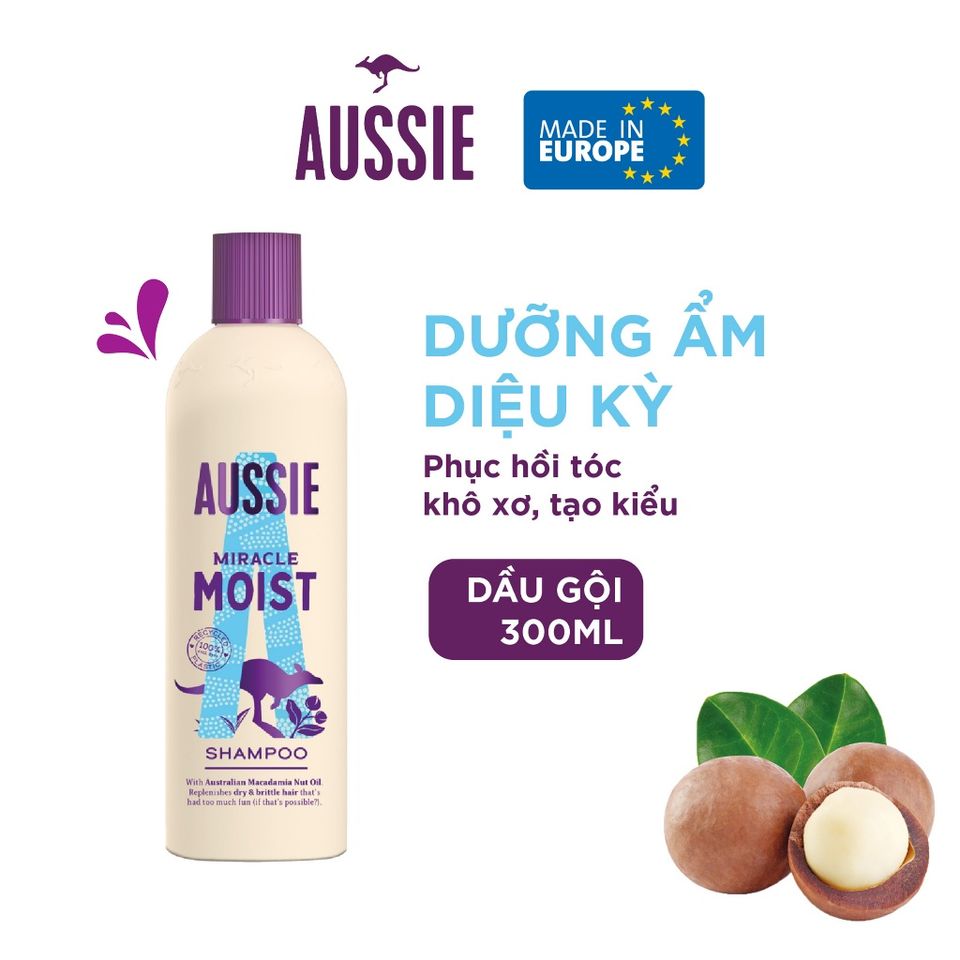 Dầu Gội Aussie giúp dưỡng ẩm làm mềm mượt tóc khô xơ, giúp tóc bồng bềnh Miracle Shampoo Moist 300ml chính hãng