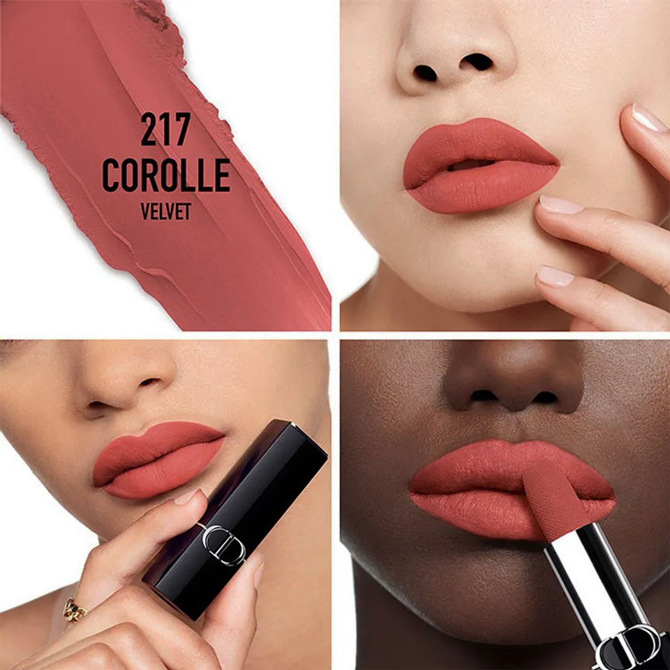 (Sales)Son Dior Rouge Dior Couture Lipstick Velvet Finish 217 Corolle Màu Hồng Khô Chính hãng