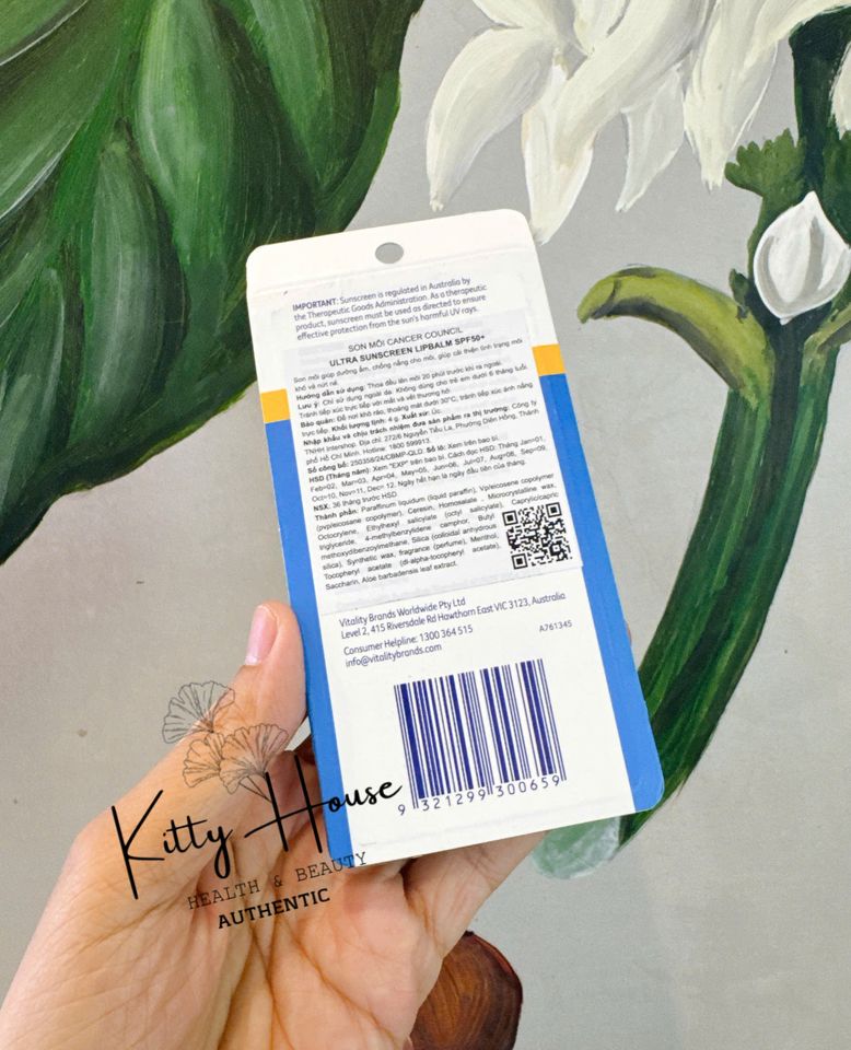 [Nhập khẩu chính ngạch] Son Dưỡng Môi Chống Nắng Cancer Council Ultra Sunscreen Lip Balm SPF50+ 4g