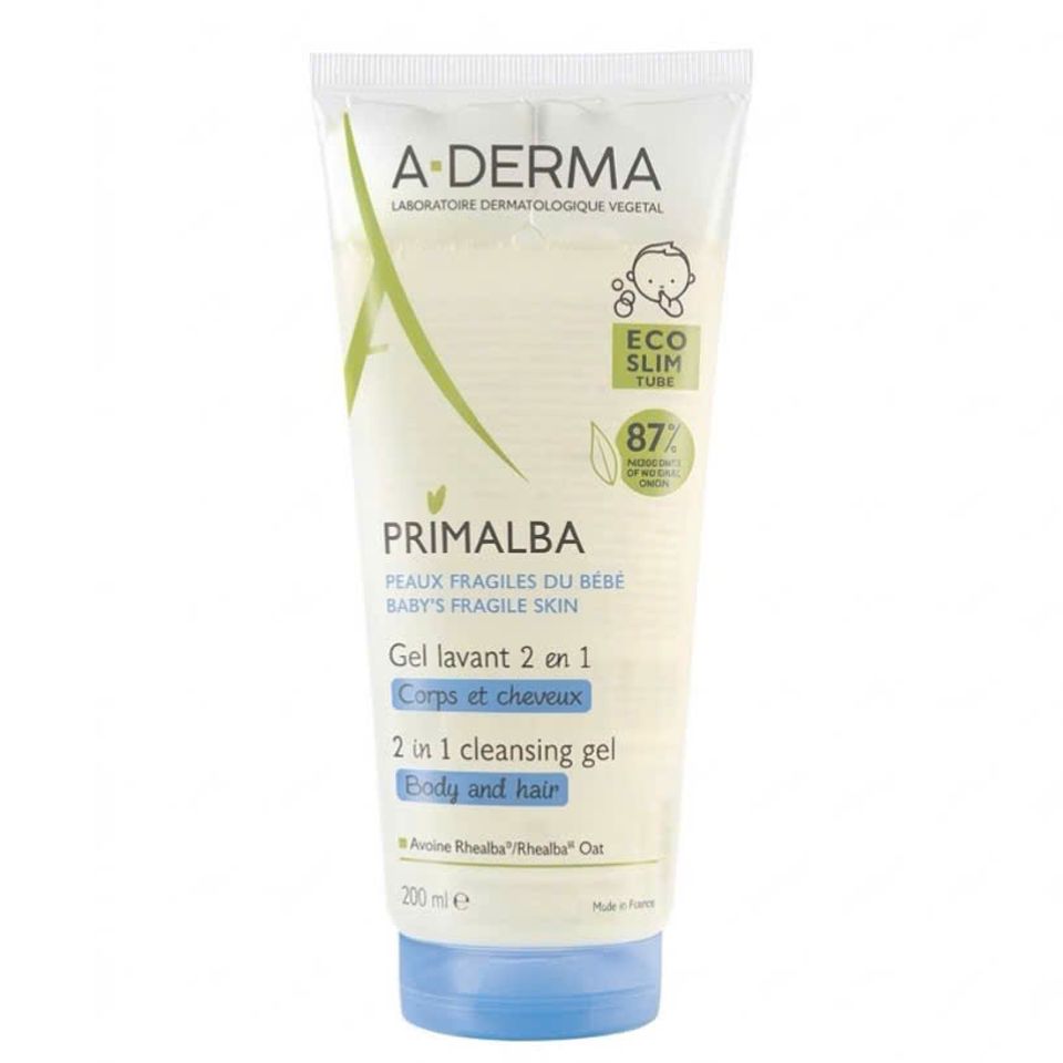 Gel tắm gội dịu nhẹ cho em bé A-DERMA PRIMALBA 2 IN 1 CLEANSING GEL giúp làm sạch tóc và cơ thể 200ml
