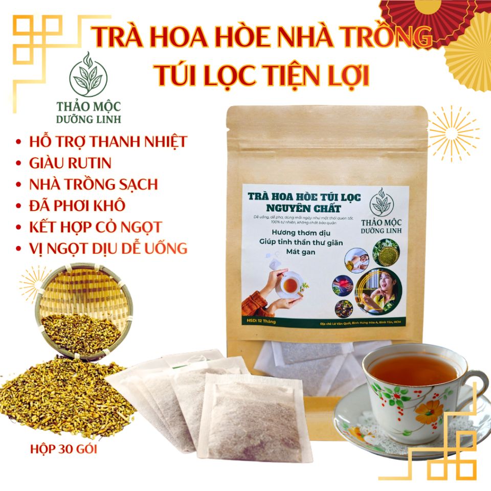 Gói 30 Túi Lọc Trà Hoa Hòe Nguyên Chất Vị Ngọt Nhẹ - Thanh Mát, Tiện Lợi