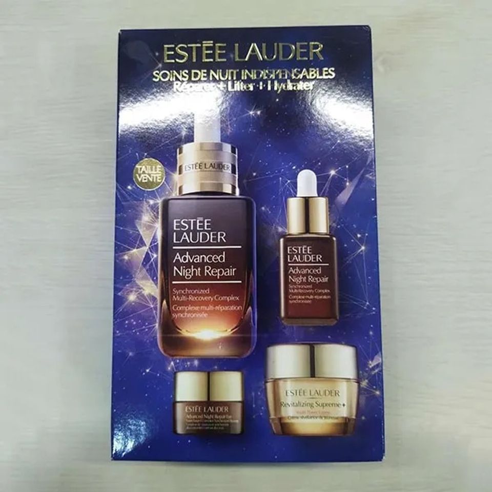 (4 Món) Serum Estée Lauder Nighttime Necessities Repair 50ml + 15ml, Kem dưỡng Lift 15ml + Kem mắt Hydrate 5ml Chính Hãng