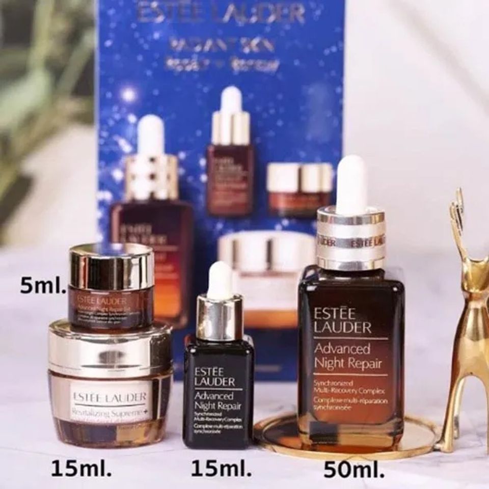 (4 Món) Serum Estée Lauder Nighttime Necessities Repair 50ml + 15ml, Kem dưỡng Lift 15ml + Kem mắt Hydrate 5ml Chính Hãng