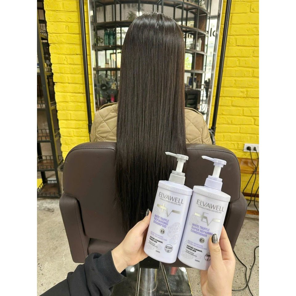 Dầu Gội Xả ELVAWELL Tím Phục Hồi Hư Tổn, Siêu Mềm Mượt, Hương Nước Hoa 1000ML