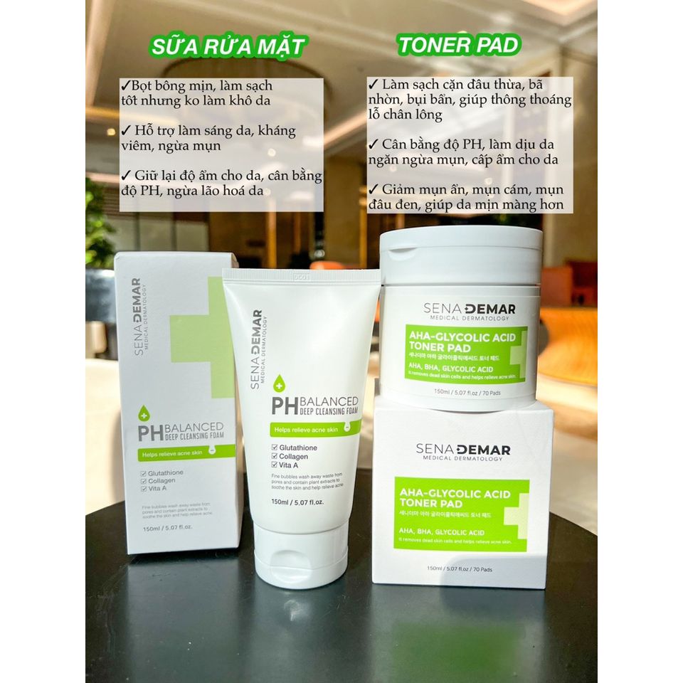 ( Tặng Nạ) Combo Sữa rửa mặt + Toner Pad SenaDemar Hàn Quốc