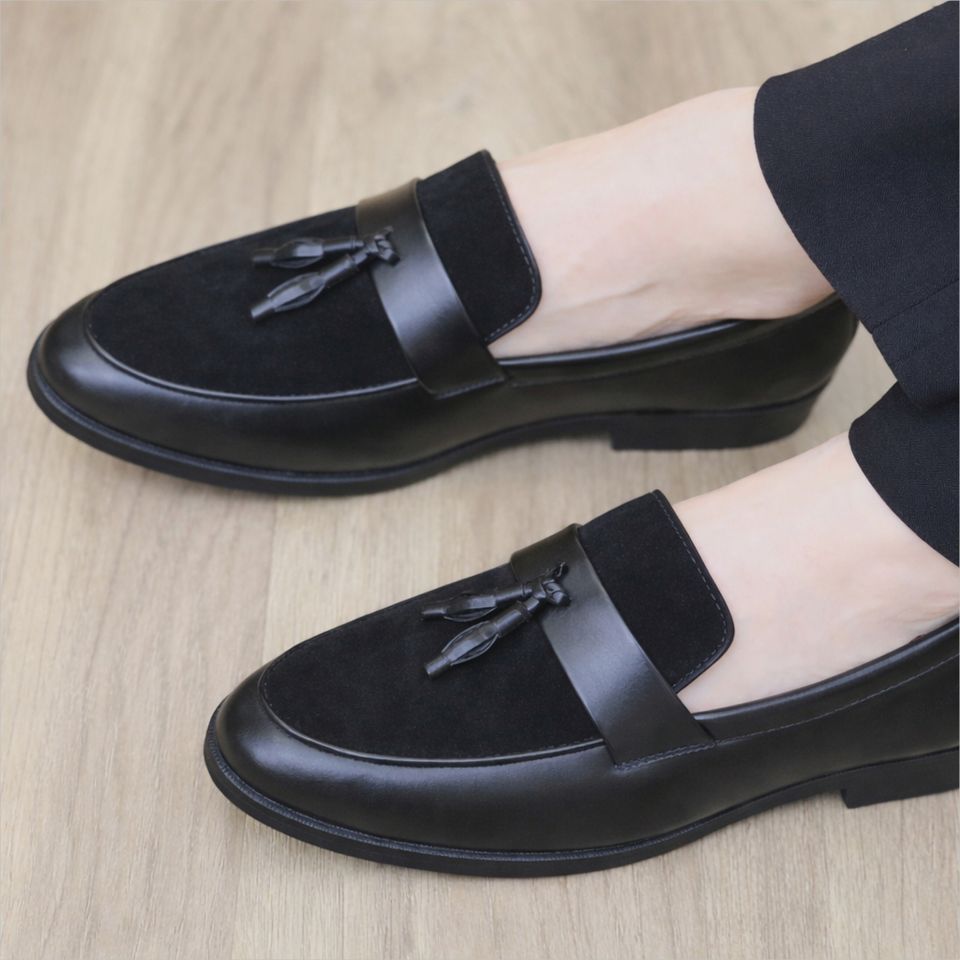 Giày lười nam DAVINCIA boy phố, Giầy da mềm gắn chuông đế cao su cao 3cm chống trơn trượt có khâu