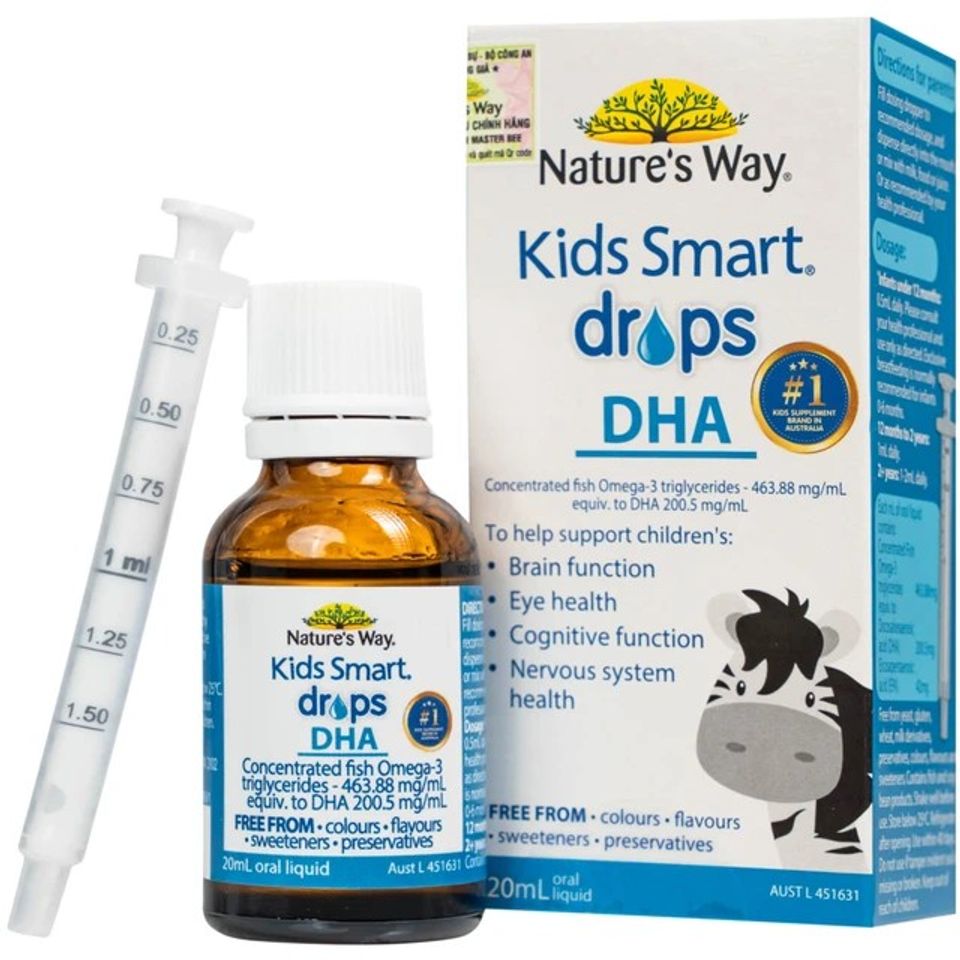 Nature's Way Kids Smart Drops DHA 20ml - Bổ sung DHA và EPA cho não bộ, mắt, hệ thần kinh, hàng nhập khẩu Úc chính ngạch