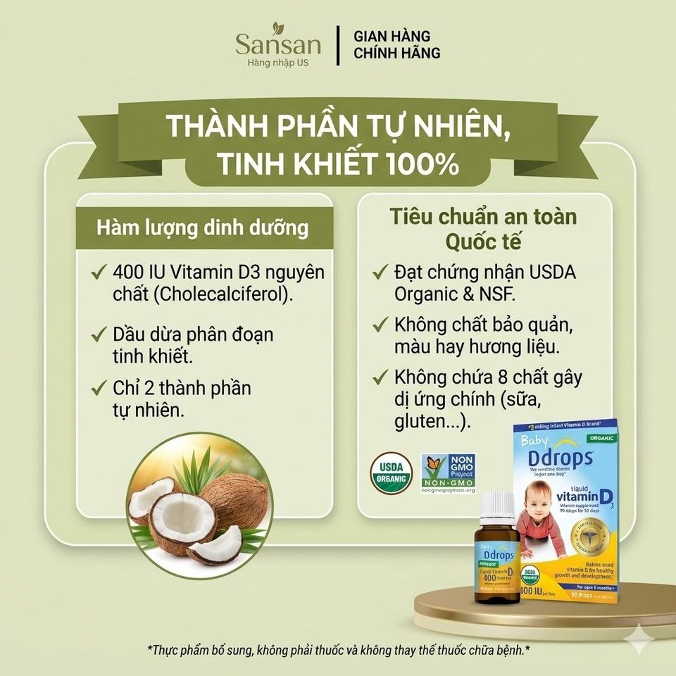 TPBVSK Vitamin D Baby Ddrops cho bé 0-12 tháng 60 giọt & 90 giọt - Nội địa Mỹ