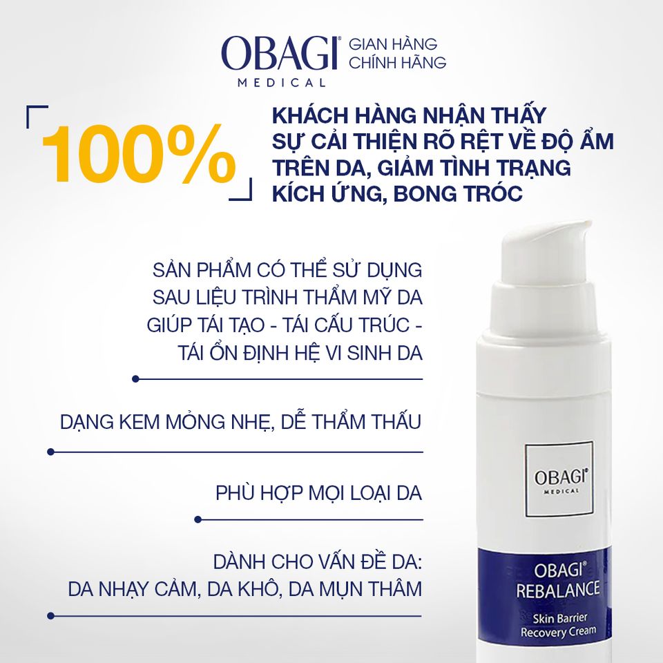 Kem Dưỡng Phục Hồi Da Obagi Rebalance - Kem Dưỡng Ẩm Giảm Kích Ứng, Tăng Cường Hàng Rào Bảo Vệ Da, 48G ( Tặng 1 gel rửa mặt 50ml)