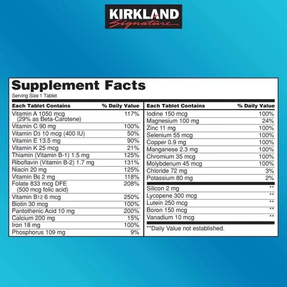 Viên uống Vitamin tổng hợp Kirkland Daily Multi 500 viên của Mỹ