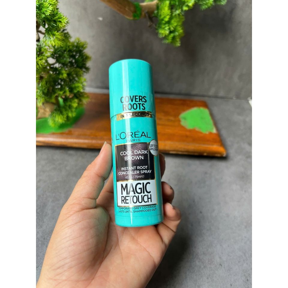 Xịt phủ bạc tạm thời cho tóc L'Oréal Paris Magic Retouch màu cool Dark Brown 659455