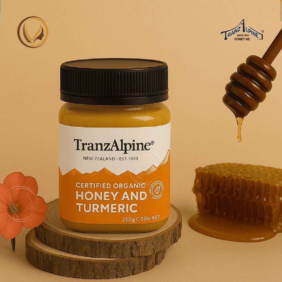 Mật ong cỏ ba lá hữu cơ kết hợp với nghệ TranzAlpine Certified Organic Honey And Turmeric 250g