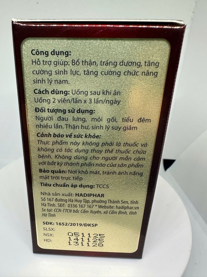 Viên uống tăng cường sức khoẻ sâm nhung bổ thận (60 viên) HADIPHAR