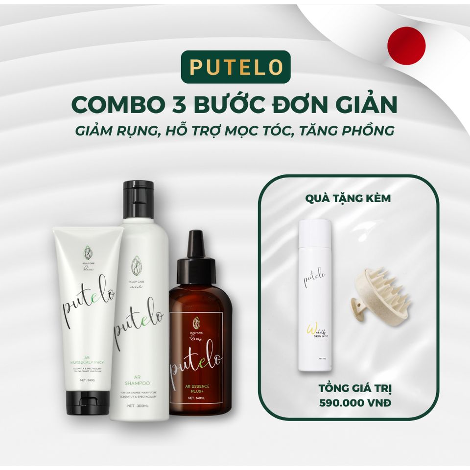 Bộ 3 sản phẩm trẻ hoá da đầu, kích thích mọc tóc PUTELO tăng cường độ phồng cho tóc