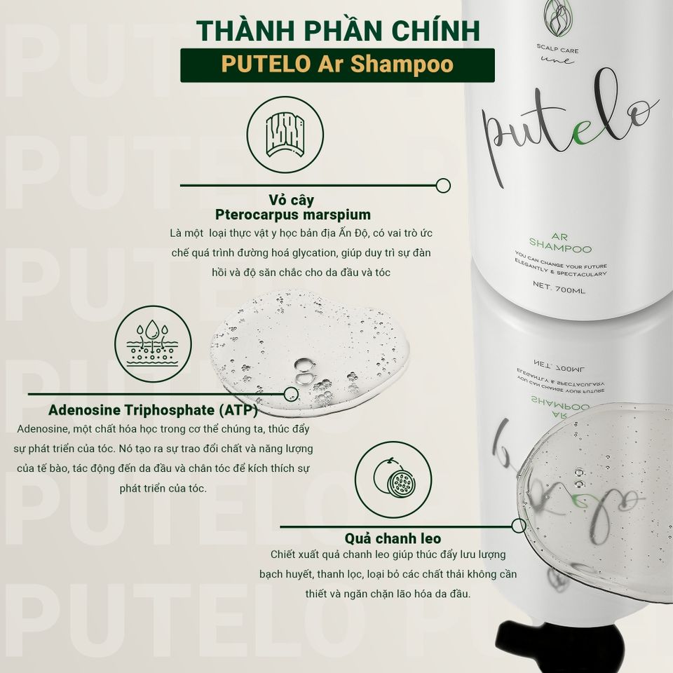Bộ 3 sản phẩm trẻ hoá da đầu, kích thích mọc tóc PUTELO tăng cường độ phồng cho tóc