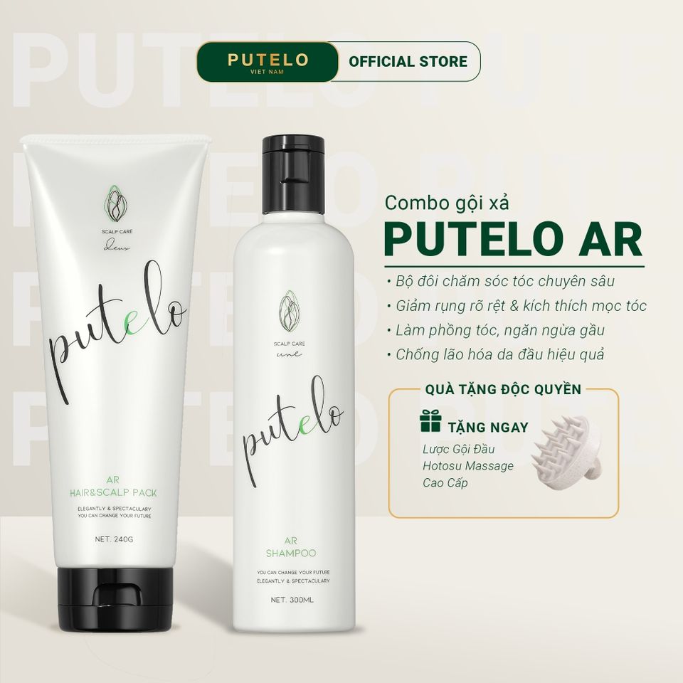 Bộ dầu gội & xả thực vật, trẻ hóa da đầu, giảm rụng, hỗ trợ mọc tóc – Putelo AR – Chính hãng Nhật Bản