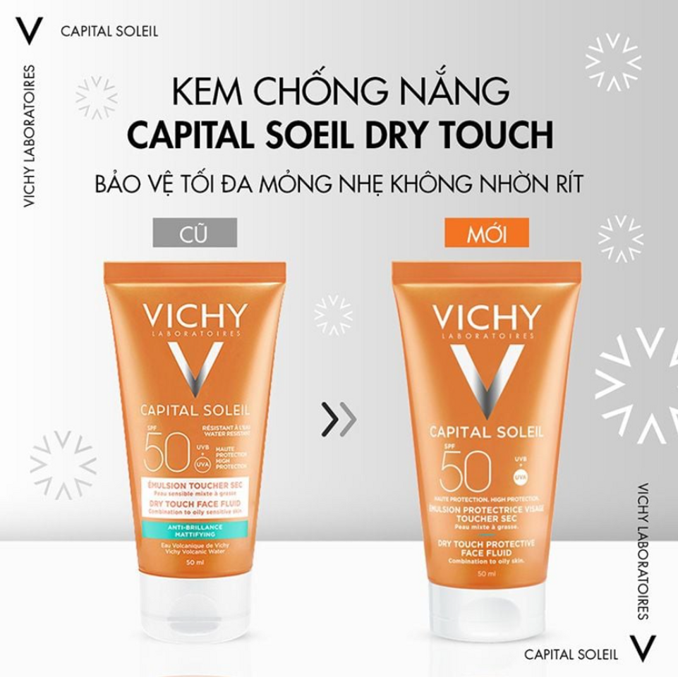 Kem Chống Nắng Vichy Thoáng Nhẹ Không Bóng Dầu SPF 50 50ml - Capital Soleil Dry Touch Face Fluid SPF50 UVB+UVA