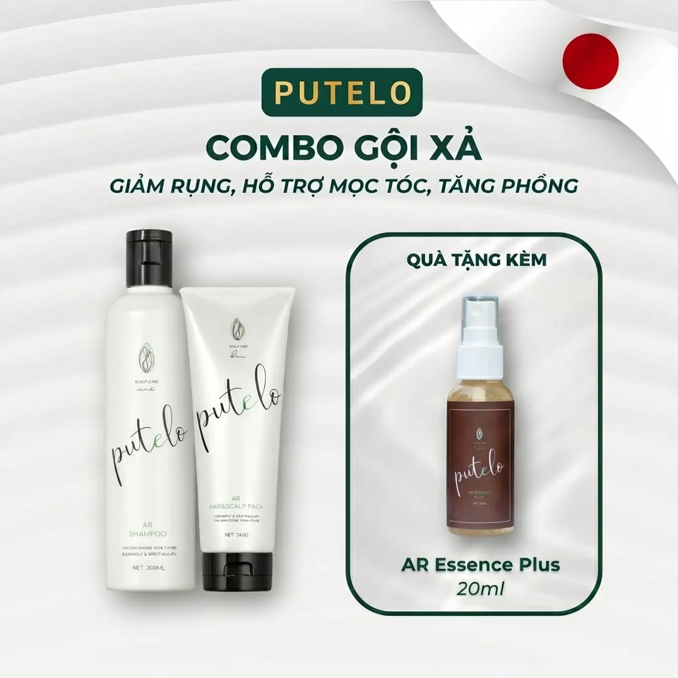 Bộ dầu gội & xả thực vật, trẻ hóa da đầu, giảm rụng, hỗ trợ mọc tóc – Putelo AR – Chính hãng Nhật Bản