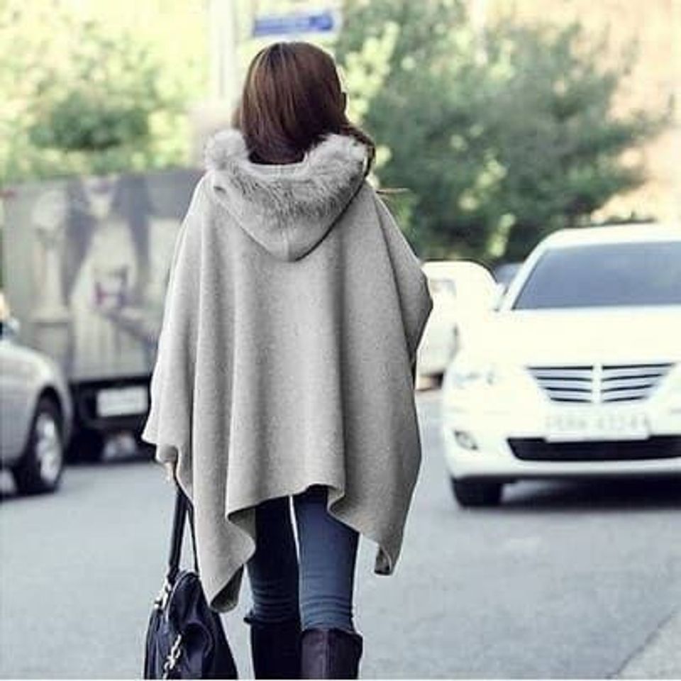 Áo choàng dạ ép phối lông kiểu dáng rộng