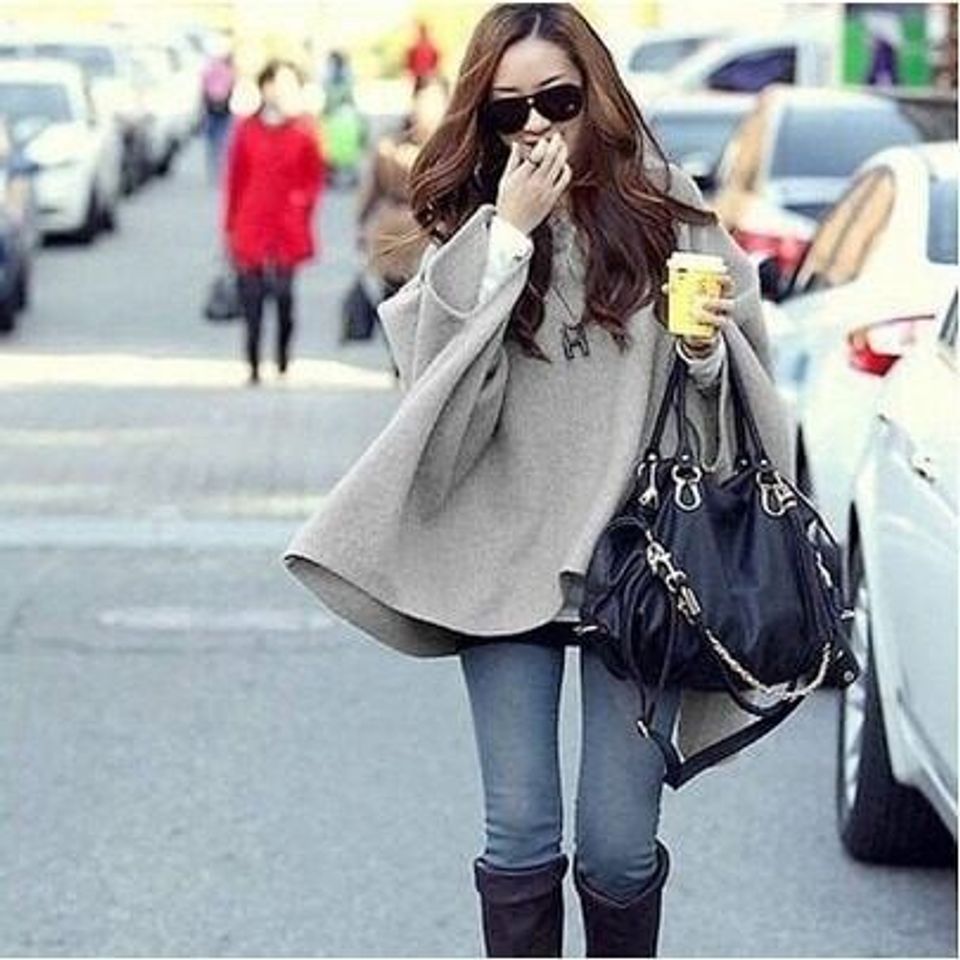 Áo choàng dạ ép phối lông kiểu dáng rộng
