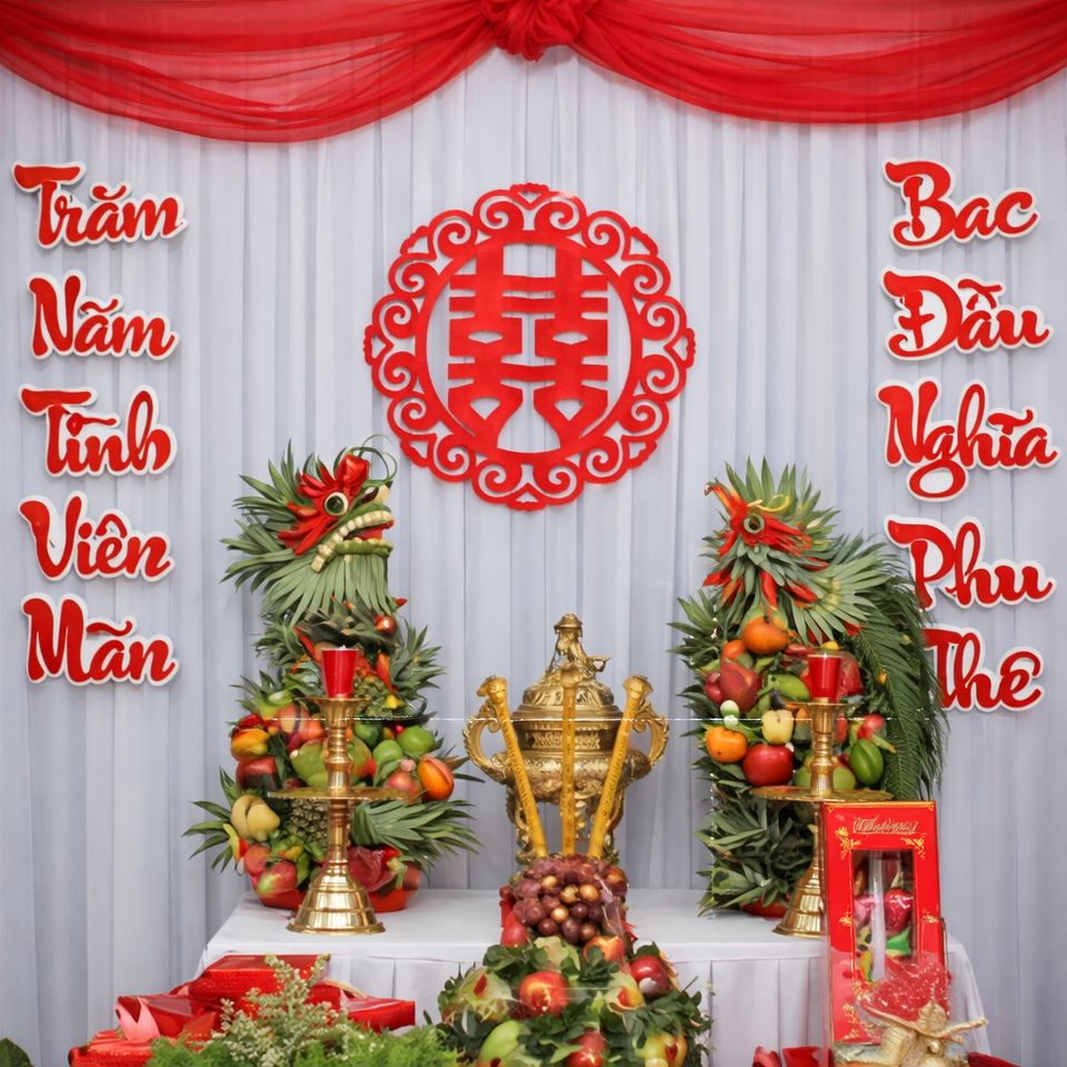 Câu đối xốp trang trí bàn thờ ngày cưới